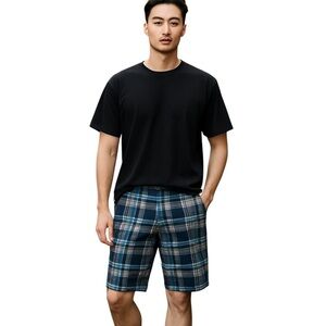 BLUENOTES shorts classic flat front  plaid knee length cargo waist 38"